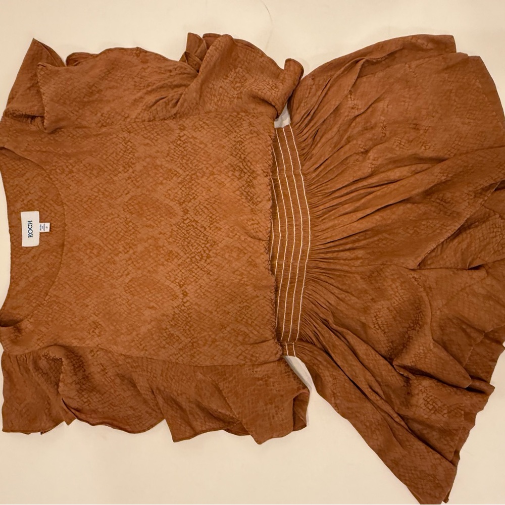 Brown Ruffle Sleeve Blouse